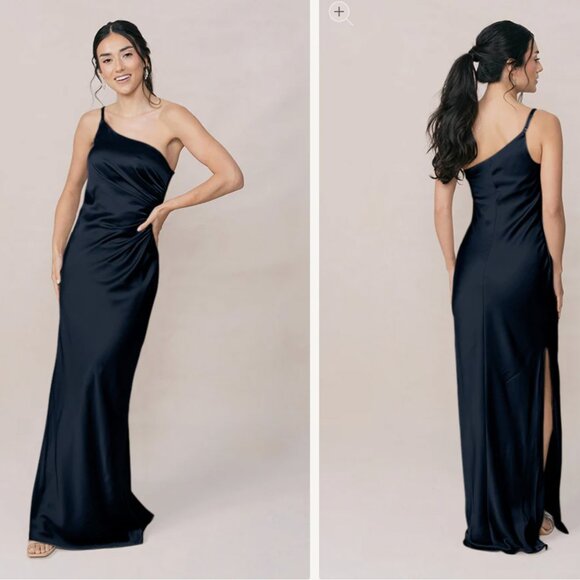 Revelry Jade Satin Navy Blue Bridesmaid Dress - Size 4 - Picture 7 of 8